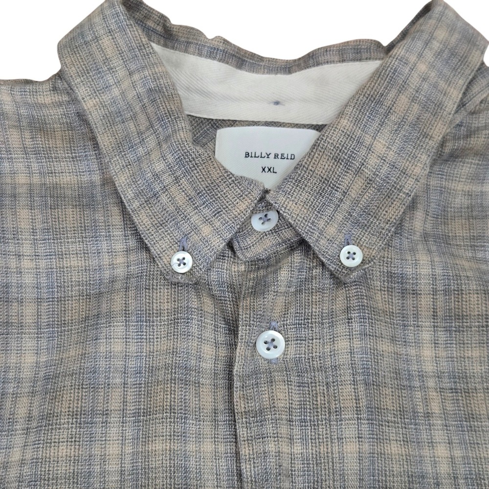 Billy Reid Men XXL Cotton Cashmere Button Down Shirt Grey Tan Plaid Standard